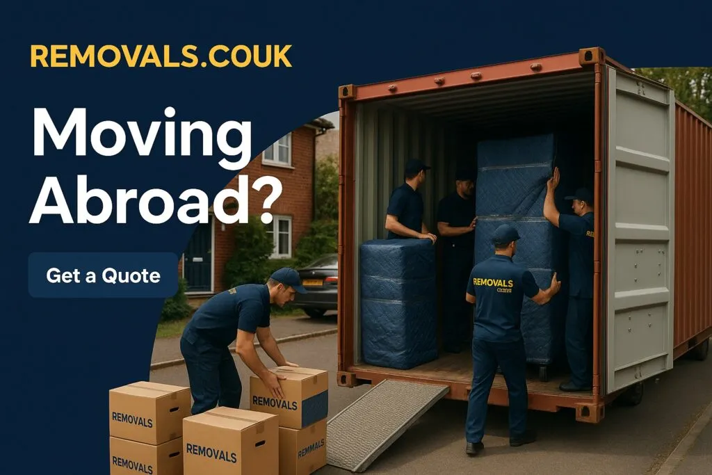A family preparing for an international shipping move abroad from the UK