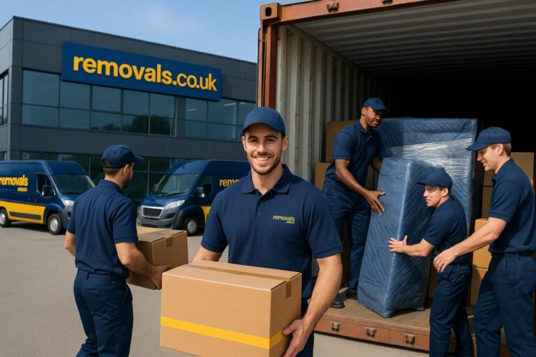 Packing services team wrapping furniture during a house move